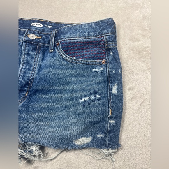 Old Navy 100% Cotton Cut Off Distressed Embroidered Denim Blue Jean Shorts 10 - Picture 3 of 15